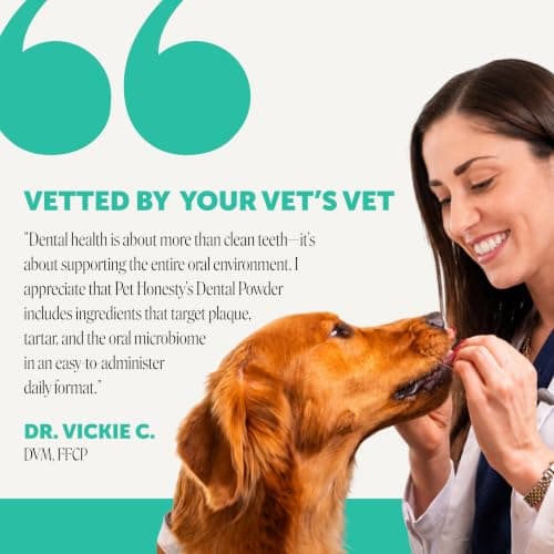 Dog Breath Freshener Dental Powder - Teeth Cleaning Plaque Off + Tartar Remover for Dogs - Care Supplement Food Topper with Kelp, HMP + Postbiotics for Healthy Gums - Mint Flavor (30 Servings) — view 5