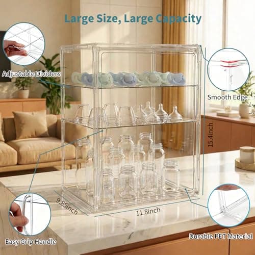 LARGE Baby Bottle Organizer, UPGRADED Bottle Storage Organizer Baby for Countertop Cabinet, Removable Baby Organizer with Magnetic Door, Bottle Station Organizer for Nipples, Pump Parts, THICKENED — view 3