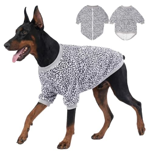 LovinPet Soft Dog Flannel Coat for Large Dogs, Warm Winter Coat with Front Sleeves, Back Zipper, Cozy Coverage for Short-Hair Breeds, Simple Black White Leopard Prints, XXL