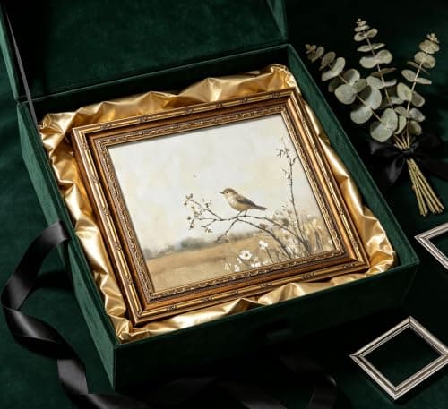 Vintage Gold Framed Bird Wall Art Spring Songbird on Floral Branch Painting Canvas Rustic Nature Woodland Picture Wall Decor Muted Farmhouse Print Artwork For Living Room Bedroom Entryway — view 5