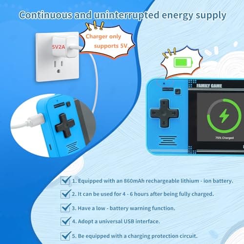 Handheld Game for Kids -Preloaded 220 Retro Video Games, Portable Gaming Player with Rechargeable Battery 3.0" LCD Screen, Mini Arcade Electronic Toy Gifts for Boys Girls (Blue) — view 2