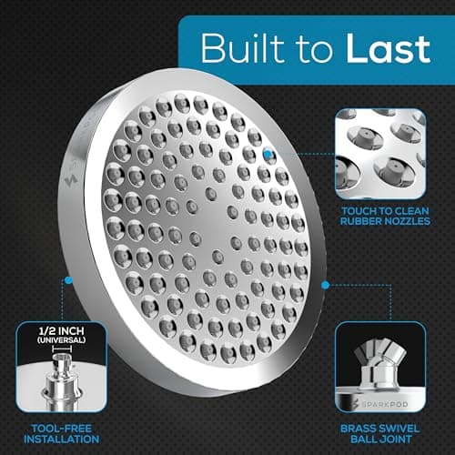 SparkPod Rain Shower Head, 6 Inch Round, Luxury Polished Chrome Finish — view 3