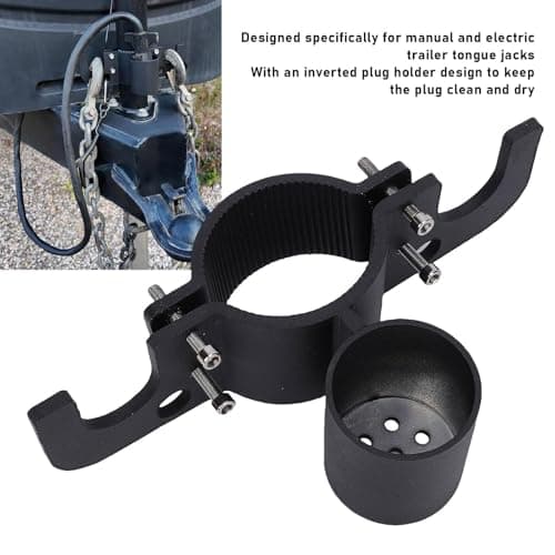 Trailer Chain Organizer, Heavy Duty Aluminum Hitch Chain Holder with Inverted Plug Holder for RV Trailer Tongue Jack, 7 Way Wiring Harness Plug Storage (Black) — view 3