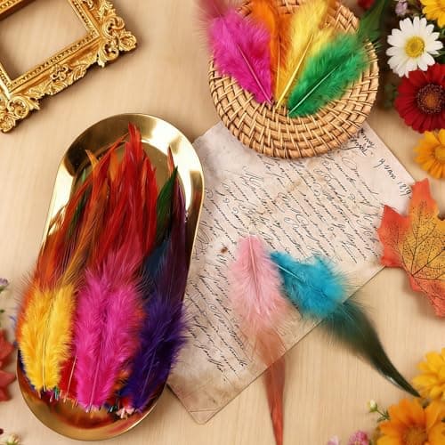 whitefeather Craft Feathers Bulk Pack - 300PCS Assorted Colorful Feathers for Crafting, Hat Decorating, Carnival DIY Projects (4-6 Inch Small Feathers, Synthetic Craft Materials) (Mix Color) — view 5