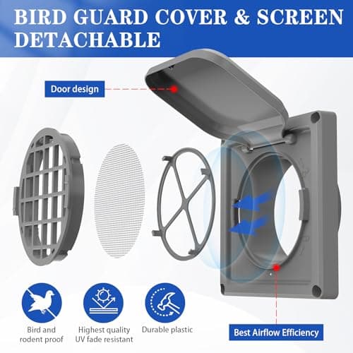 Dryer Vent Cover Outside 4 inch, Magnetic Door Design, Durable Airflow Vent with Lint Trap Screen, Thickened Material, 6 inch x 6 inch Size, Grey — view 2
