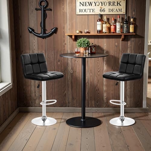 BestOffice Counter Height Bar Stools Set of 2 PU Leather Swivel BarStools for Kitchen Stool Height Adjustable Counter Stool Barstools Dining Chair with Back (Black) — view 7