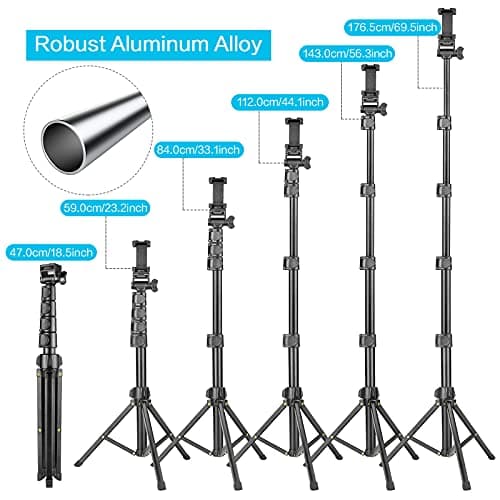 YOTOCversion 1.7 Meter/67 inch Phone Tripod Stand & Bluetooth Selfie Stick Tripod, Cellphone Tripod with Bluetooth Remote, Compatible with iPhone 16/15/14/13/12/12 pro/11/11pro/8 — view 2