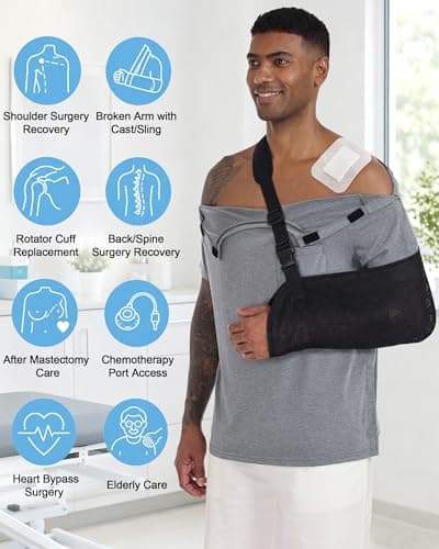 DRYXOVIS Shoulder Surgery Recovery Shirts for Men, Navy Blue, X-Large — view 3