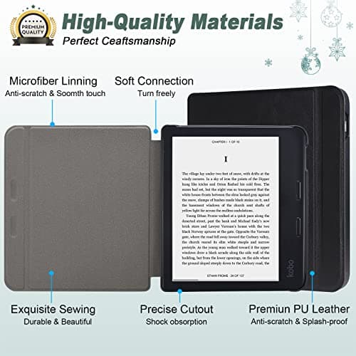 DMLuna Case for Kobo Libra 2 7" (Model:N418, 2021 Release) (Not Fit Kobo Libra Colour 2024), Slim and Lightweight Folio Premium PU Leather Protective Cover with Auto Sleep Wake Feature, Black — view 4