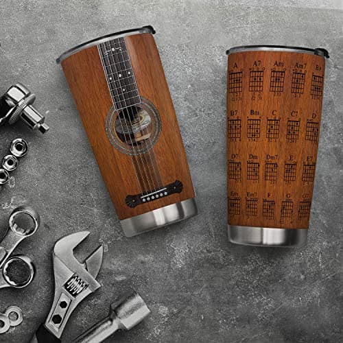 20oz Acoustic Guitar Tumbler, Guitar Chords, Guitarist, Musician Gifts, Coffee Tumbler for Men, Women, Stainless Steel Double Wall Vacuum Insulated Coffee Mug, Travel Cup with Lid