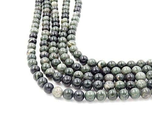 Malahill Gemstone Beads for Jewelry Making, Sold per Bag 5 Strands Inside, Green Sandalwood Fosill 8mm — view 3
