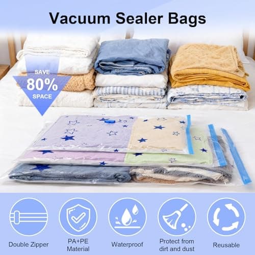 Ceecysaa 6 Pack Vacuum Storage Bags with Hand Pump Space Saver for Clothes