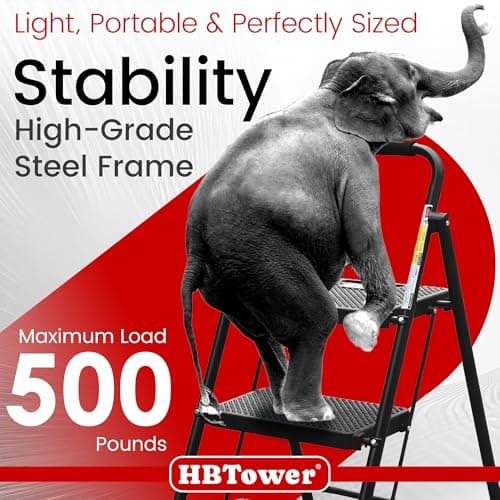 HBTower Step Ladder, Folding Step Stool with Wide Anti-Slip Pedal, Sturdy Steel Ladder, Convenient Handrail, Lightweight, Portable Steel Step Stool — view 2