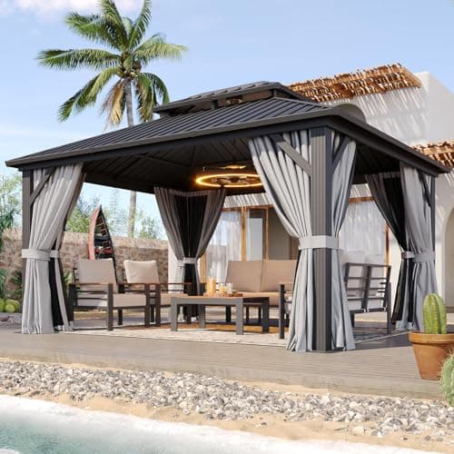 Aoxun 10x12 Gazebo Hardtop Gazebo with Double Galvanized Steel Roof Outdoor Pavilion with Breathable Netting and Privacy Curtain for Backyard (Gray) — view 7