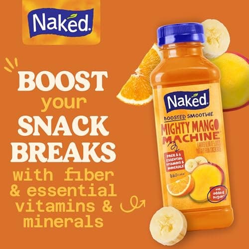 Naked Boosted Smoothie Mighty Mango Machine, 15.2 fl oz Bottle - Real Fruit Juice Smoothie with Fiber, Excellent Source of Vitamin C and Vitamin E for Immune Support — view 2