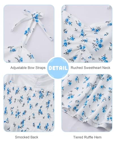 HOZIY Girls Dresses Size 10-12 Tween Summer Spring Easter Short Sundress Teen Semi Formal Party Layered Swing Flowy Boho White Blue Floral Cami Dress — view 4