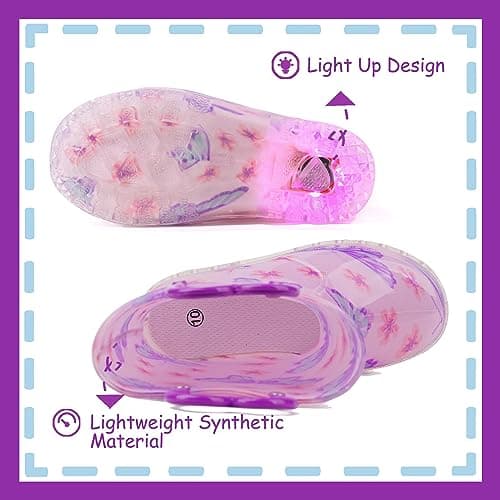 OUTEE Toddler Girls Rain Boots Little Kids Baby child Light Up Waterproof Rubber Shoes Butterfly Printed Mud Lightweight Adorable with Easy-On Handles Non Slip Sole Purple Size 8 — view 3