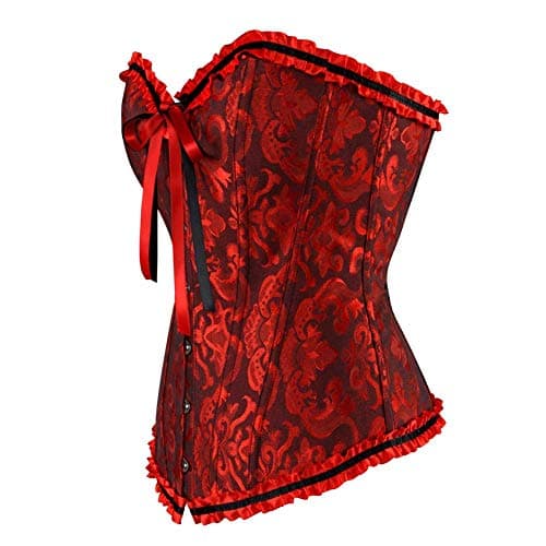 KSHUN Women Plus Size Corset Bustier Tops Sexy Lace Up Overbust Bustier Bodyshaper (Burgundy,X-Large) — view 2