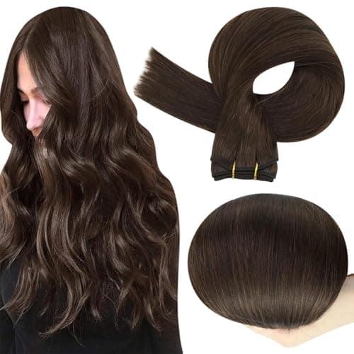 Full Shine Sew in Hair Extensions Real Human Hair 22 Inch Weft Extensions Color 2 Dark Brown Double Weft Full Head Straight Human Hair 105 Grams Hair Extensions Sew in Bundles Straight Hair