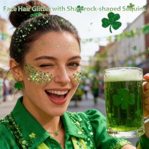 Mysense Shamrock Glitter Stick for Face Hair Body, St Patricks Day Accessories, Irish Festival Four Leaf Clover Green Glitter Makeup for Saint Patrick’s Day Outfit Women Girls Kids