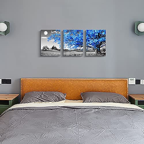 Wall Art for Living Room Black and White Blue Tree Moon Canvas Wall Decor for Home Artwork Painting 12" x 16" 3 Pieces Canvas Print for Bedroom Decor Modern Salon Kitchen Office Hang a Picture — view 4