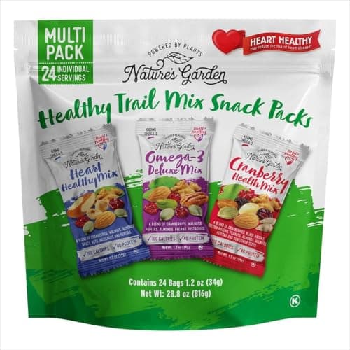 Nature's Garden Healthy Trail Mix Snack Packs – Mixed Nuts, Heart Healthy Nuts, Omega-3 Rich, Cranberries, Pumpkin Seeds, Perfect For The Entire Family – 816g Bag (24 Individual Servings)