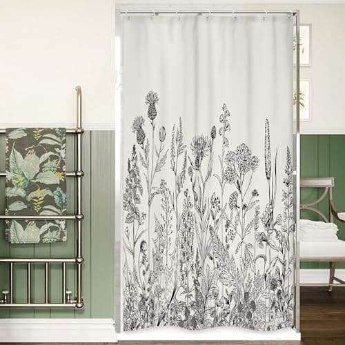 Riyidecor Small Stall Wildflower Farmhouse Half Shower Curtain 36Wx72H Inch Narrow Single Botanical Flower Floral Herbs Bathroom Windows Balconies Fabric Polyester Waterproof 7 Pack Plastic Hooks