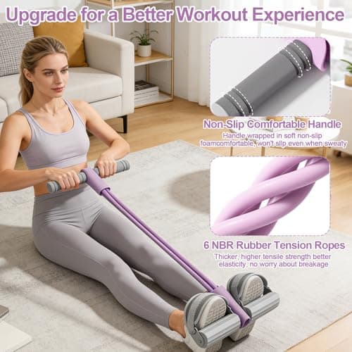 Rantuia Resistance Bands with Handles, Adjustable Foot Pedal Resistance Band, 6-Tubes Pure Natural Rubber Pedal Resistance Band, Foot Pedal Resistance Band Suitable for Abdomen, Hands, Legs and Arms