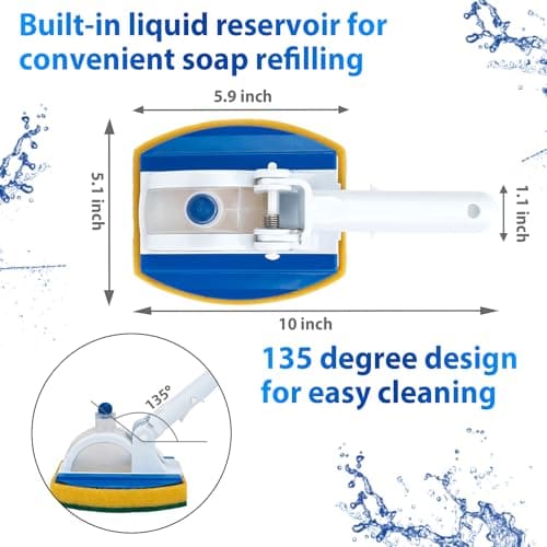 KGC Handheld Pool Scrub Brush with a Replacement Sponge, Pool Must Have Scouring Sponge Pad - Non-Scratch Cleaner for Pool Tile Grout, Vinyl Liners, Spas, Hot Tubs, Kitchen & Bathroom Tub Shower — view 3