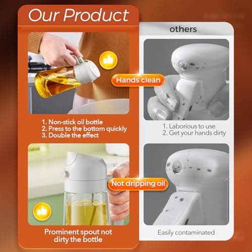 YARRAMATE 16oz/470ml Glass Olive Oil Sprayer for Cooking with Stickers, 2 in 1 Oil Dispenser for Kitchen Gadgets, Food Grade Premium Spray Bottle for Salad, Frying, BBQ (Creamy White) — view 5