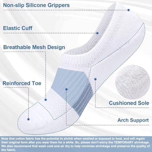 Toes Home No Show Socks Womens Cushioned Low Cut Athletic Hidden Liner Socks for Sneakers Footies Ankle Sports Invisible Running Socks 6 Pairs Size 6-9 — view 3