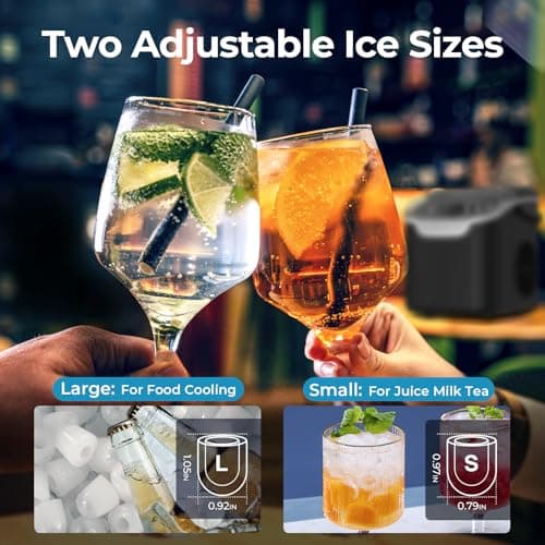 Countertop Ice Maker Machine, 8 Ice Cubes in 6 mins, 26lb/Day Ice with 2 Sizes- Portable Mini, Energy Saving & Basket/Scoop for Home/Party/Travel/Camping/Bar,Black — view 3