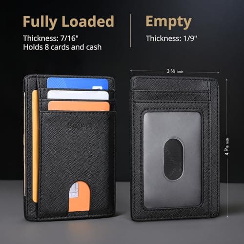 Buffway Slim Minimalist Front Pocket RFID Blocking Leather Wallets for Men Women - Cross Black — view 4