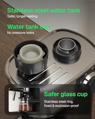 HBN Espresso Machine, 3.5Bar Cappuccino & Latte Maker, 2-4 Cup Stainless Steel Coffee Machine with Milk Frother, 800W Espresso Machine Maker with Steamer, Compact Coffee Maker for Home and Office — view 5