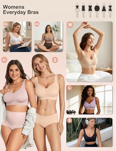 Showyoo Jelly Bras for Women No Underwire Pullover Wireless Bra Full Coverage Seamless Bralettes T Shirt Wide Straps Sleep Everyday Sports Bras Nude XL — view 5
