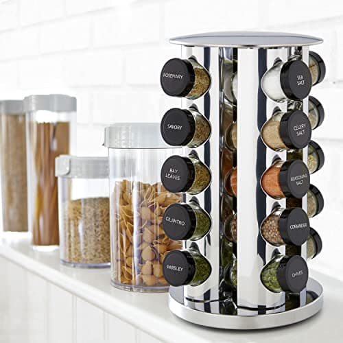 Kamenstein 20 Jar Revolving Countertop Spice Rack with Spices Included, FREE Spice Refills for 5 Years, Polished Stainless Steel with Black Caps, 30020 — view 4
