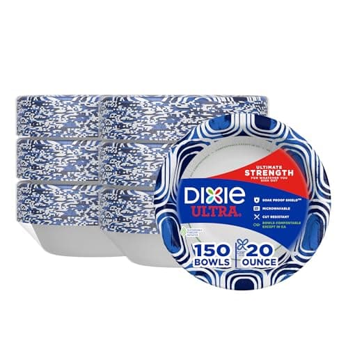 Dixie Ultra, Large Paper Bowls, 20 Oz, 150 Count (6 packs of 25 bowls), Microwave Safe, Compostable, Disposable Bowls Great For Breakfast, Lunch, And Dinner Meals