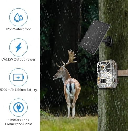 Solar Panel for Trail Camera, Solar Charger Kit with Built-in 5000mAh Rechargeable Lithium Battery - Output: 12V/1A, 6V/1.5A, IP66 Waterproof Portable Outdoor Power Supply Kit — view 3