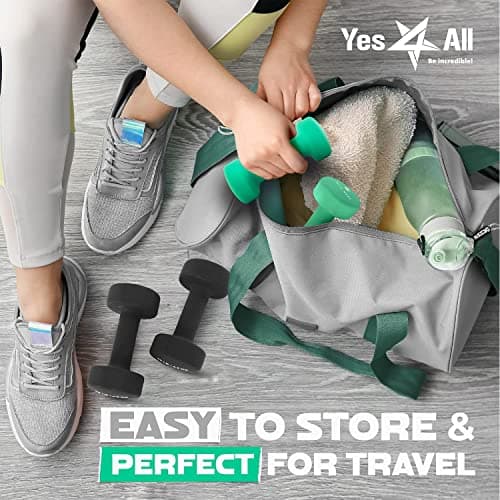 Yes4All Dumbbell Neoprene, poids et haltere, Weight set, hand weights for women, dumbbells pair, free weights (D. Green - 5lbs) — view 3