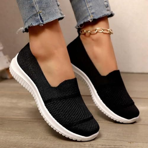 Canvas Wedge Shoes for Women Knit Mesh Lightweight Flats Comfortable Breathable Walking Running Slip-On Orthopedic Espadrilles Sneakers — view 2