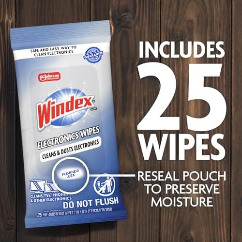 Windex Electronic Cleaning Wipes, Pre-Moistened Screen Wipes for TVs, Phones, and Other Electronics, Resealable for a Freshness Lock, 25 Count — view 7