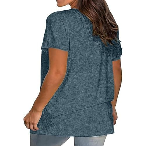 Women's Plus Size V Neck T Shirts Casual Summer Short Sleeve Tops Spring Basic Tees Loose Fit Vacation Tunic Blouses — view 2