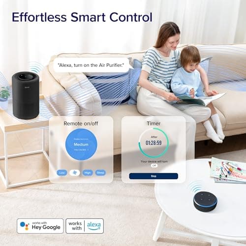 LEVOIT Air Purifier for Home Bedroom Dorm Room, Smart & Voice Control, AHAM VERIFIDE, 3-in-1 Filter With HEPA Sleep Mode, for Pollen, Pollutants, Smoke, Dander, Dust, Core 200S-P, Black — view 4