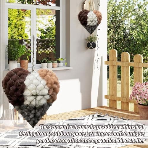 Handmade Alpaca Fiber Bird Nesting Heart, Reusable Nest Core Hummingbirds Nesting Material Bracket for Bird Enthusiasts, Garden Dispenser Tree Shelter Birdhouse for Birds Lovers — view 2
