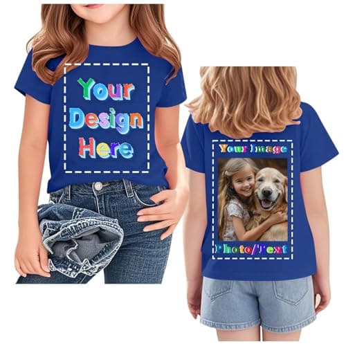 Custom T Shirts for Kids Boys Girls Personalized Youth T-Shirt Custom Image/Text Customized Front/Back Print Blue