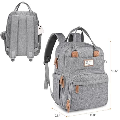 RUVALINO Diaper Bag Backpack - Multifunction Waterproof Travel Backpack, Baby Bag with Changing Pad & Stroller D-Ring & Pacifier Case - Travel Essentials & Baby Registry Search & Shower Gifts - Gray — view 3