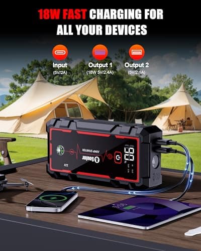 Booster Pack Jump Starter, Car Battery Booster Jump Starter for Car BoosterMotorcycle with Smart Jump Cable,3-in-1 Flashlight, LED Display (10L Gas/10L Diesel) — view 3