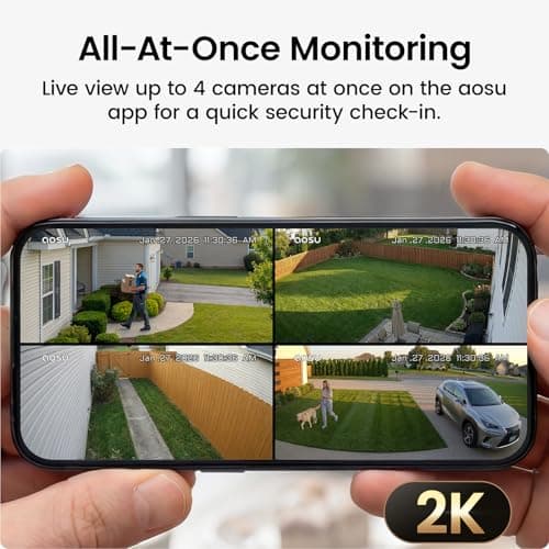 aosu Outdoor Security Cameras Wireless Home Surveillance System, Solar Powered, Cross-Cam Tracking, True 2K HD Night Vision, Spotlight, Motion Alert, No Subscription Required, Easy Setup, 6-Cam-Kit — view 3