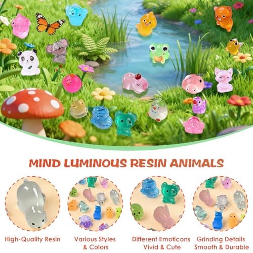 Mini Glow In The Dark Animal Resin Models, Resin Animals Mystery Bags, Individually Wrapped Blind Bags Tiny Animal Figurines, Collectible Mini Animals For Fairy Garden, DIY Crafts (50, animals) — view 2