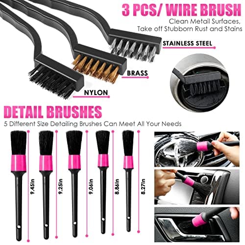 Viewsun 17pcs Car Cleaning Kit, Pink Car Interior Detailing Kit with High Power Handheld Vacuum, Detailing Brush Set, Windshield Cleaner, Cleaning Gel, Complete Auto Accessories for Women Gift — view 5